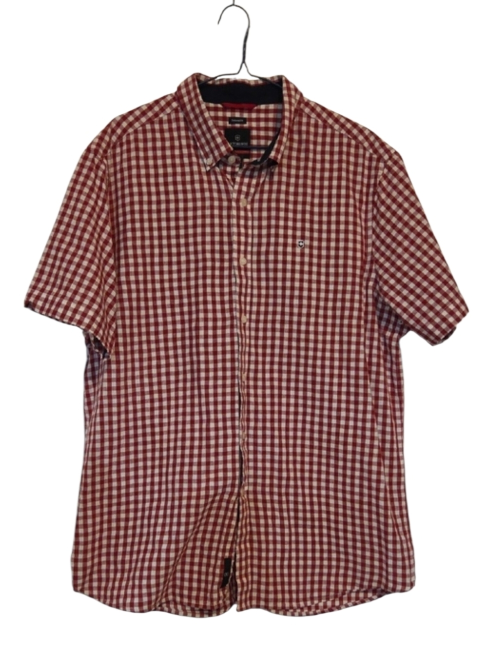 Victorinox Red Gingham Short Sleeve Button Down Cotton Linen Shirt